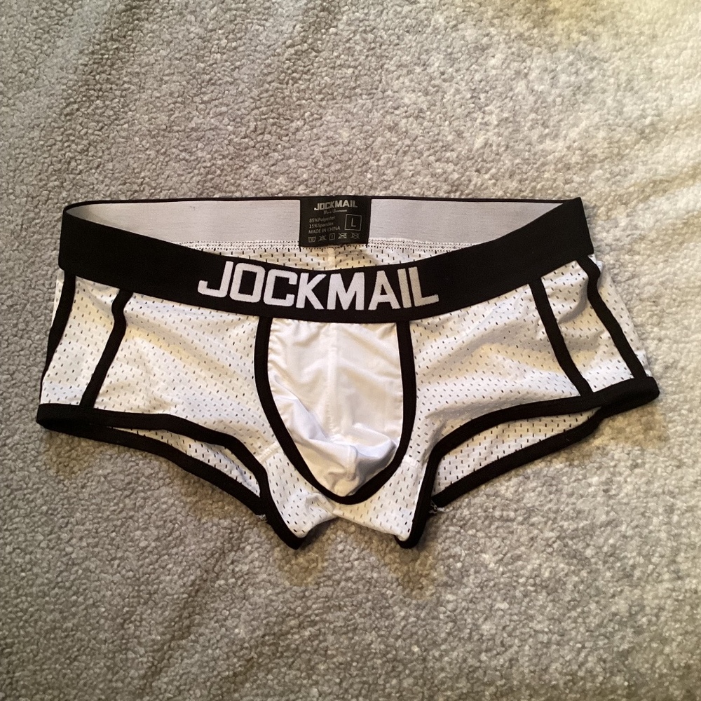 Jockmail, white trunk, mesh and silky material - Picture 2 of 5